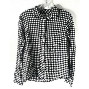 J. Crew Black and White Gingham Plaid Boy Fit Button Up Shirt Size 6